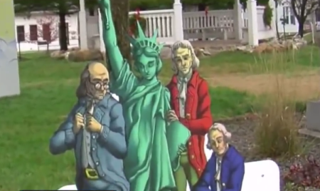 A nativity scene erected by the Freedom From Religion Foundation at the courthouse in Brookville, Indiana, in November 2015.