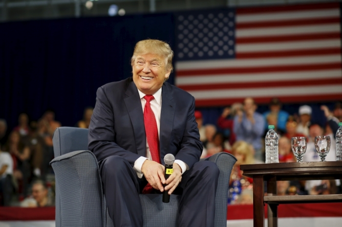 Republican U.S. presidential candidate Donald Trump addresses a crowd during a presidential forum in Aiken, South Carolina December 12, 2015.