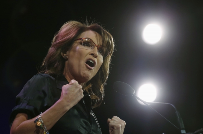 Former Governor of Alaska Sarah Palin speaks at the Freedom Summit in Des Moines, Iowa, January 24, 2015.