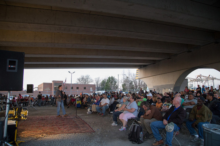 The Bridge Inc. is an outreach ministry run by Candy Christmas which serves the homeless and needy beneath Nashville's Jefferson Street Bridge, Nashville, Tennessee, March, 2015.