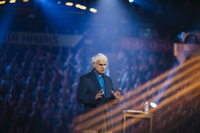 Christian apologist and author Ravi Zacharias speaks to tens of thousands of young adults in Atlanta's Philips Arena on Sunday, January 3, 2016. Students in Houston were able to watch Zacharias through livestream for the first time in Passion's 19 year history.