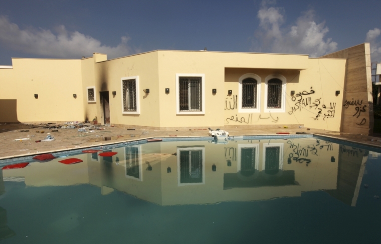 An exterior view of the U.S. consulate, which was attacked and set on fire by gunmen yesterday, in Benghazi, September 12, 2012. Christopher Stevens, the U.S. ambassador to Libya, and three embassy staff were killed as they rushed away from the consulate building, stormed by al Qaeda-linked gunmen blaming America for a film that they said insulted the Prophet Mohammad. Stevens was trying to leave the consulate building for a safer location as part of an evacuation when gunmen launched an intense attack, apparently forcing security personnel to withdraw.