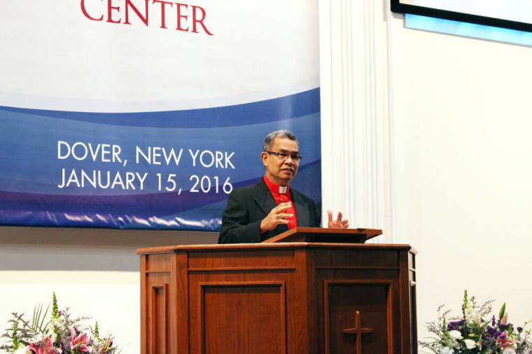 WEA General Secretary Bishop Efraim Tendero preaches during the inauguration service of the Evangelical Center in Dover, New York, Friday, January 15, 2016.