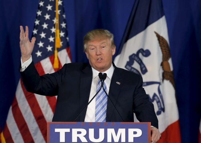 U.S. Republican presidential candidate Donald Trump speaks at a campaign event in Muscatine, Iowa, United States, January 24, 2016.