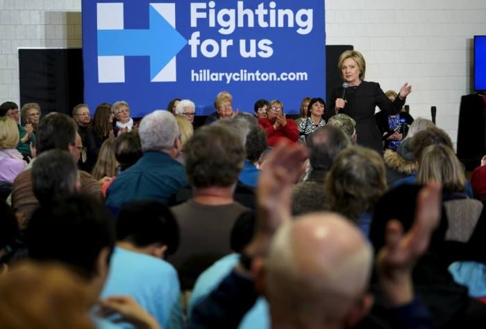 Democratic presidential candidate Hillary Clinton speaks at a campaign event in Knoxville, Iowa, January 25, 2016.