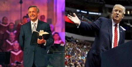 Texas megachurch Pastor Robert Jeffress (L) and Donald Trump (R)