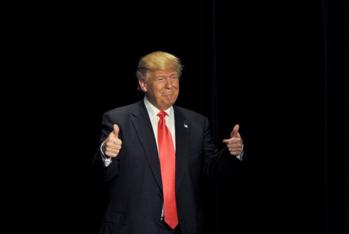 U.S. Republican presidential candidate Donald Trump speaks during a campaign event at the Orpheum Theatre in Sioux City, Iowa January 31, 2016.