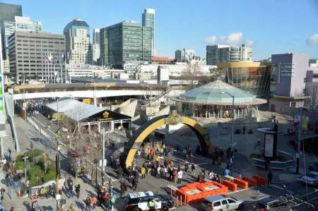 General view of the entrance to the NFL Experience in downtown San Francisco prior to Super Bowl 50 between the Carolina Panthers and the Denver Broncos.