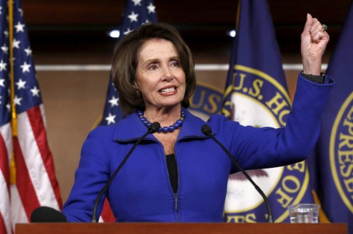 U.S. House Minority Leader Nancy Pelosi, D-Calif., gestures as she talks optimistically about Democrats' chances in down-ticket races in 2016, during her weekly news conference at the U.S. Capitol in Washington January 7, 2016.