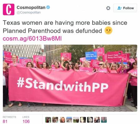 Tweet from Cosmopolitan that has since been deleted.