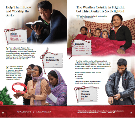 A screen shot of Gospel for Asia's Christmas catalogue.