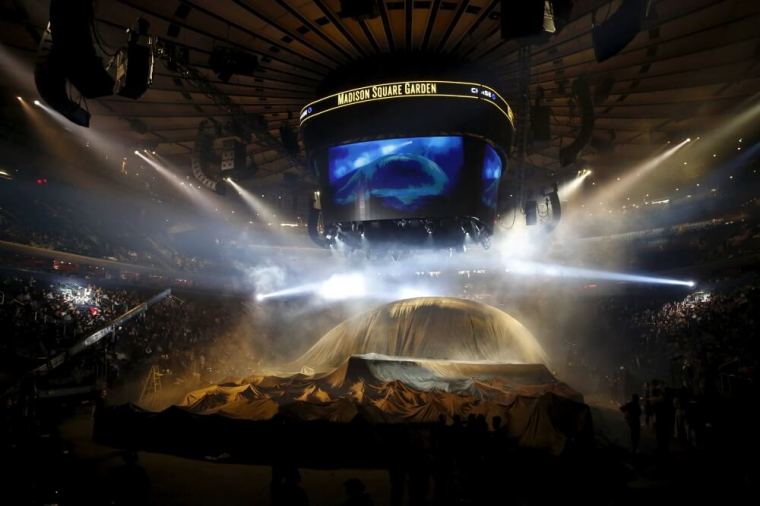 A large sheet covers the stage before the Kanye West Yeezy Season 3 Collection presentation and listening party for the 'The Life of Pablo' album during New York Fashion Week February 11, 2016.