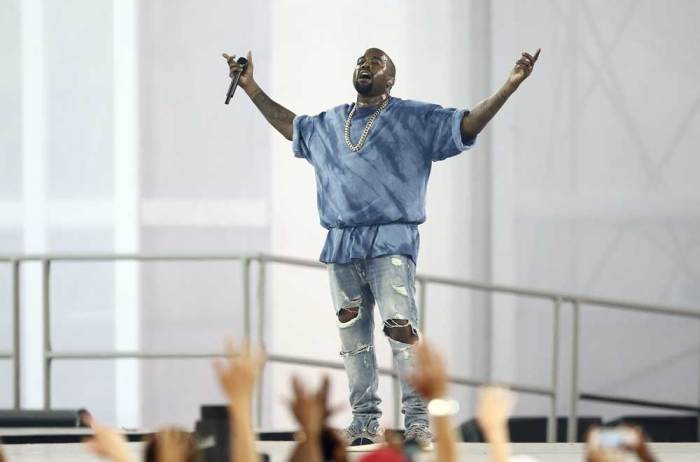 Recording artist Kanye West performs during the closing ceremony for the 2015 Pan Am Games at Pan Am Ceremonies Venue.