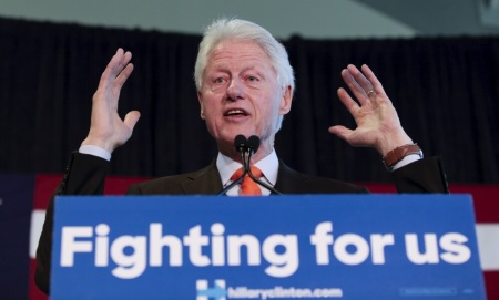 Former U.S. President Bill Clinton campaigns for his wife, Democratic presidential candidate Hillary Clinton, during a campaign event at the Port of Palm Beach Cruise Terminal in Riviera Beach, Florida February 15, 2016.