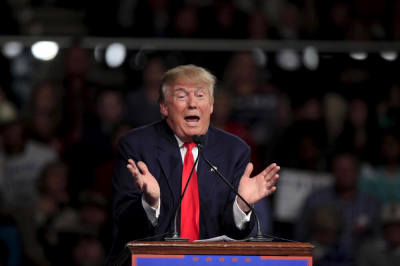 U.S. Republican presidential candidate Donald Trump speaks at a rally at the Sumter Civic Center in Sumter, South Carolina, February 17, 2016.