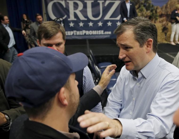 U.S. Republican presidential candidate Ted Cruz greets supporters at a campaign rally in Henderson, Nevada, February 21, 2016.