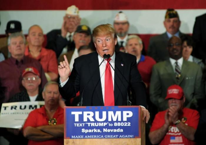 Republican Presidential candidate Donald Trump speaks at a rally at the Nugget Casino Resort in Sparks, Nevada, February 23, 2016.