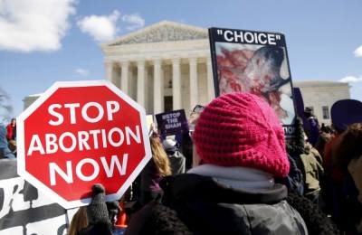 Protesters demonstrate in front of the U.S. Supreme Court.