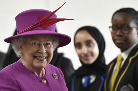 Britain's Queen Elizabeth smiles during a Queen's Trust visit to the Lister Community School in London, Britain, March 3, 2016.