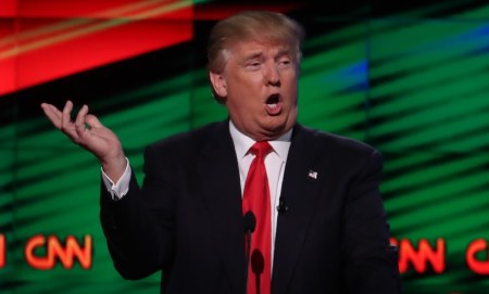 Republican U.S. presidential candidate Donald Trump speaks during the Republican candidates debate sponsored by CNN at the University of Miami in Miami, Florida, March 10, 2016.