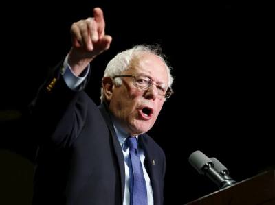 Democratic U.S. presidential candidate Bernie Sanders reacts to the primary election results in the states of Florida, Ohio and Illinois during a campaign rally in Phoenix, Arizona, March 15, 2016.