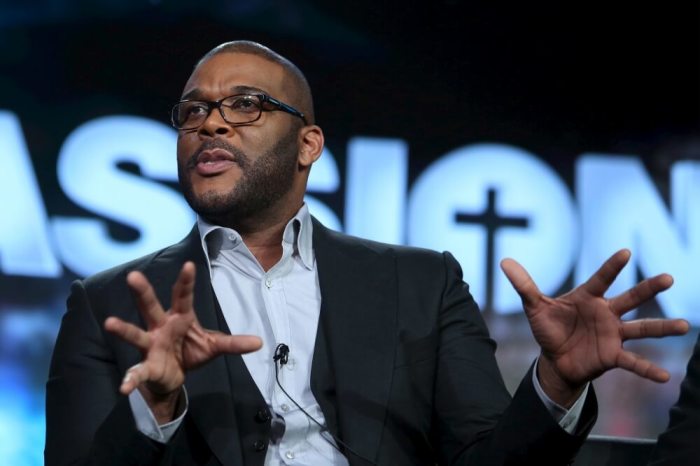 Host and narrator in New Orleans, Louisiana, Tyler Perry of 'The Passion,' speaks during the Fox Network presentation at the Television Critics Association winter press tour in Pasadena, California, January 15, 2016.