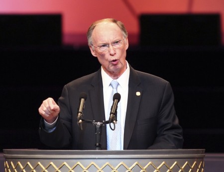 Alabama Gov. Robert Bentley speaks during the memorial for the Rev. Fred Shuttlesworth at Faith Baptist Chapel in Birmingham, Alabama, October 24, 2011. Shuttlesworth, known for his relentless drive to fight for an end to segregation in the late 1950s and '60s, died after a long illness at Baptist Princeton Hospital in Birmingham on October 5, 2011.