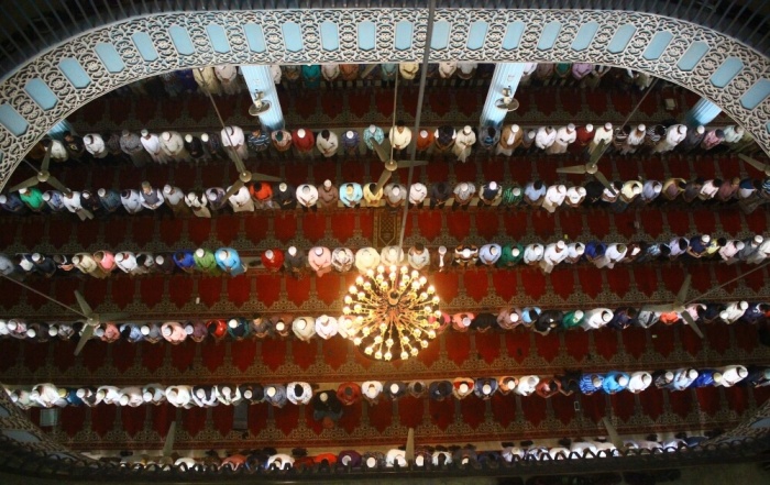 Muslim worshipers participate in Friday prayers at the Baitul Mukarram, the national mosque of Bangladesh, in Dhaka in this undated photo.