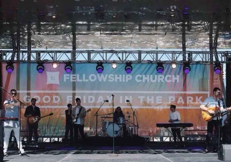 Pastor Ed Young Jr. of Fellowship Church hosts Good Friday services at Klyde Warren Park in Dallas, Texas, March 25, 2016.