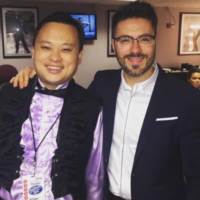 Singer David Gokey poses with fellow 'American Idol' alumnus William Hung, Hollywood, California, April 7, 2016.