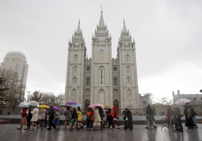 A group of Mormon women walk to Temple Square in an attempt to get tickets to the priesthood meeting at The Church of Jesus Christ of Latter-day Saints semi-annual gathering known as general conference in Salt Lake City, Utah April 5, 2014. 