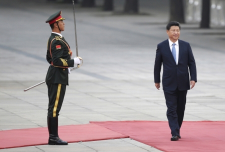 China's President Xi Jinping attends a welcoming ceremony outside the Great Hall of the People in Beijing, China, October 14, 2015.