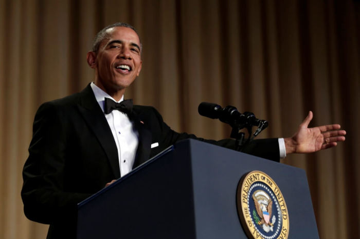 U.S. President Barack Obama speaks at the White House Correspondents Association's annual dinner in Washington, U.S., April 30, 2016.