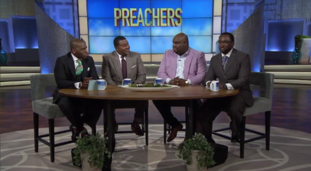 Hosts of the new faith-based talk show coming on FOX this summer: (From L-R) Jamal Bryant, pastor and founder of Empowerment Temple AME Church in Baltimore, Maryland; E. Dewey Smith Jr., the senior pastor/teacher at The House of Hope Atlanta and The House of Hope Macon; John Gray, an associate pastor at Lakewood Church in Houston, Texas, and Orrick Quick, pastor and founder of God Seekers Church in High Point, North Carolina.