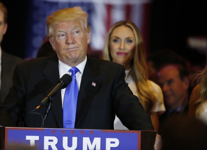 Republican U.S. presidential candidate and businessman Donald Trump pauses as he speaks to supporters after his rival, Senator Ted Cruz, dropped out of the race for the Republican nomintion following the results of the Indiana state primary, at Trump Tower in Manhattan, New York, U.S., May 3, 2016.