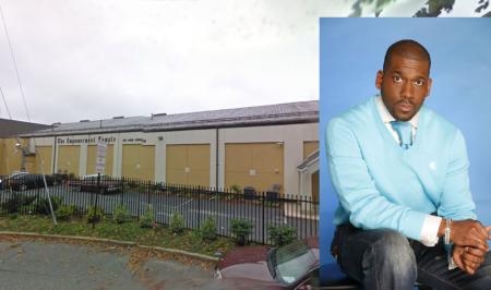 Pastor Jamal Bryant (inset) and the ill-fated building that houses his Empowerment Temple Church at 4217-4221 Primrose Avenue in Baltimore, Maryland.