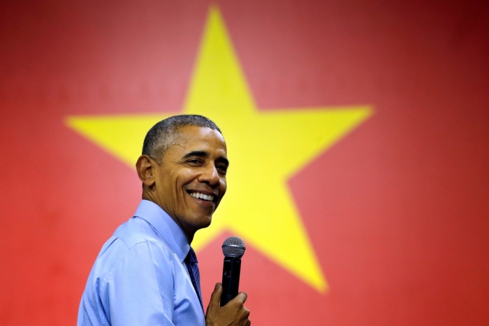 U.S. President Barack Obama smiles as he attends a town hall meeting with members of the Young Southeast Asian Leaders Initiative (YSEALI) at the GEM Center in Ho Chi Minh City, Vietnam, May 25, 2016.