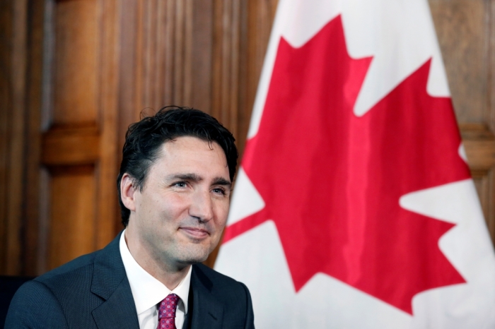 Canada's Prime Minister Justin Trudeau takes part in a meeting with European Parliament President Martin Schulz (not pictured) in Trudeau's office on Parliament Hill in Ottawa, Canada, May 18, 2016.