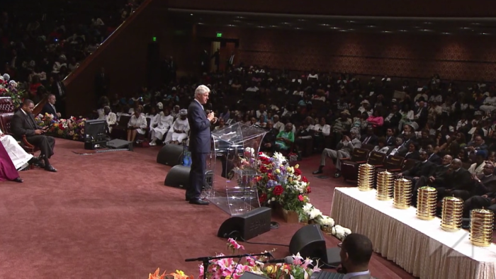 Former President Bill Clinton addresses the West Angeles Church of God in Christ in California on Sunday June 5, 2016.