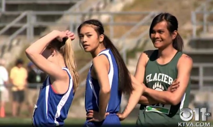 Transgender athlete Nattaphon 'Ice' Wangyot on right in this photo taken in May 2016 at the Alaska state meet.