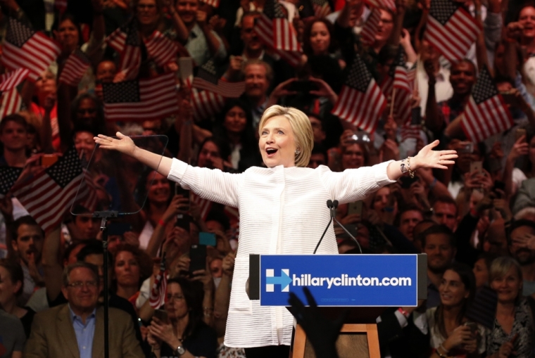 Democratic U.S. presidential candidate Hillary Clinton arrives to speak during her California primary night rally held in the Brooklyn borough of New York, U.S., June 7, 2016.