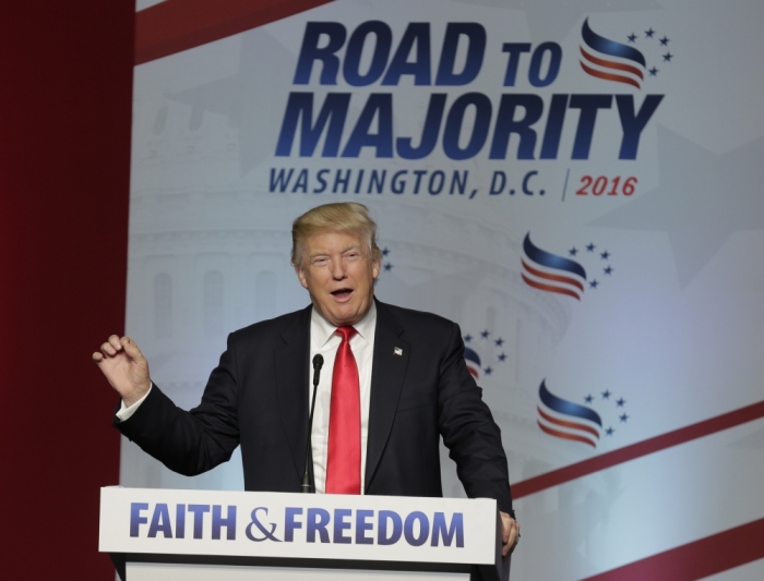 Republican U.S. presidential candidate Donald Trump addresses The Faith and Freedom Coalition's 'Road To Majority' conference in Washington, U.S., June 10, 2016.