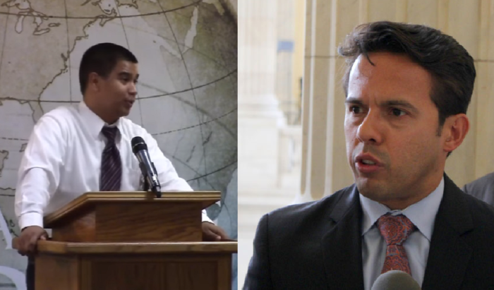 Controversial Pastor Roger Jiminez (L) and Rev. Samuel Rodriguez (R), president of the National Hispanic Christian Leadership Conference.