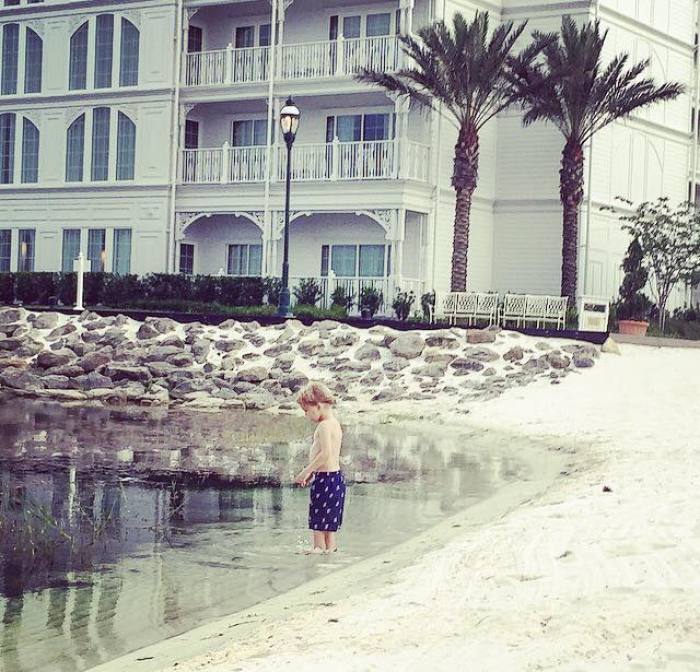 Channing, the toddler son of Jennifer Venditti, 41, of Spencer, Massachusetts plays at the same spot where just an hour later 2-year-old Lane Graves would be snatched and killed by an alligator at Disney's Grand Floridian Resort & Spa in Orlando, Florida, on Tuesday June 14, 2016.