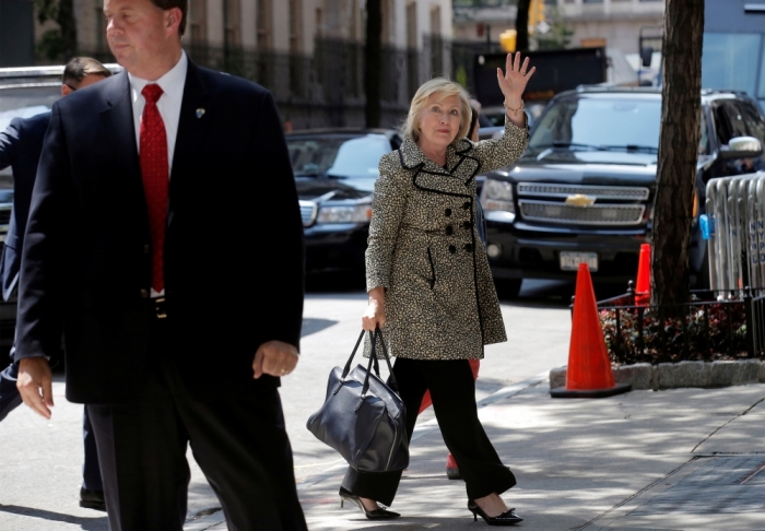 U.S. Democratic presidential candidate Hillary Clinton arrives at Lenox Hill Hospital to see her grand son Aidan Clinton Mezvinsky in New York City, U.S., June 20, 2016.