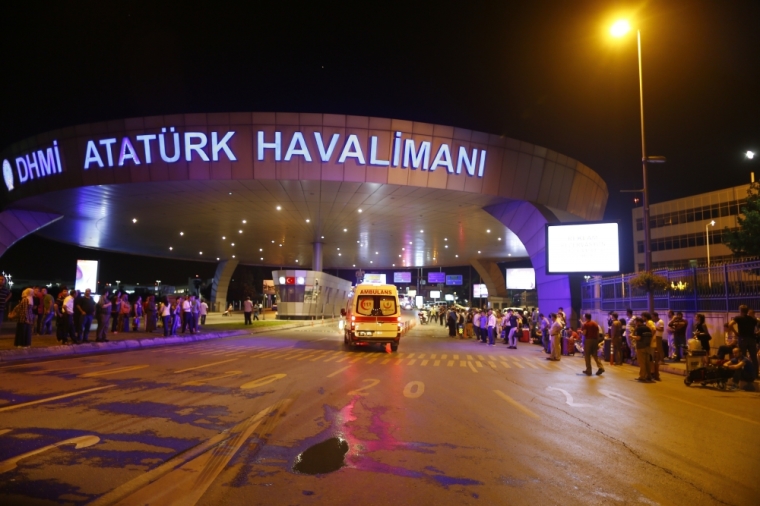 Ambulance cars arrive at Turkey's largest airport, Istanbul Ataturk, Turkey, following a blast June 28, 2016.