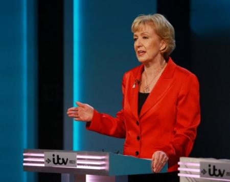 Energy Minister Andrea Leadsom speaks during the ''The ITV Referendum Debate'' at the London Television Centre in Britain, June 9, 2016.