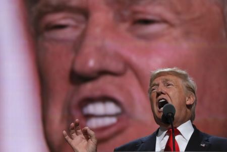 Republican U.S. presidential nominee Donald Trump speaks as he accepts the nomination during the final session of the Republican National Convention in Cleveland, Ohio, U.S. July 21, 2016.