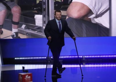 Motivational speaker Brock Mealer takes the stage on the final day of the Republican National Convention in Cleveland, Ohio, U.S. July 21, 2016.