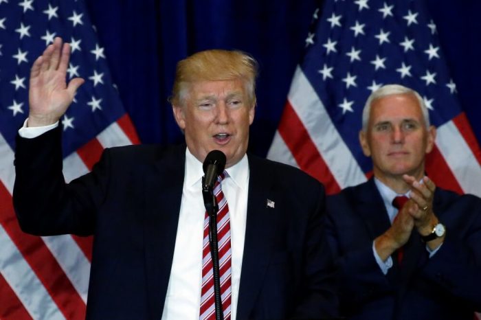 Republican presidential candidate Donald Trump speaks at a post Republican Convention campaign event in Cleveland, Ohio, July 22, 2016.